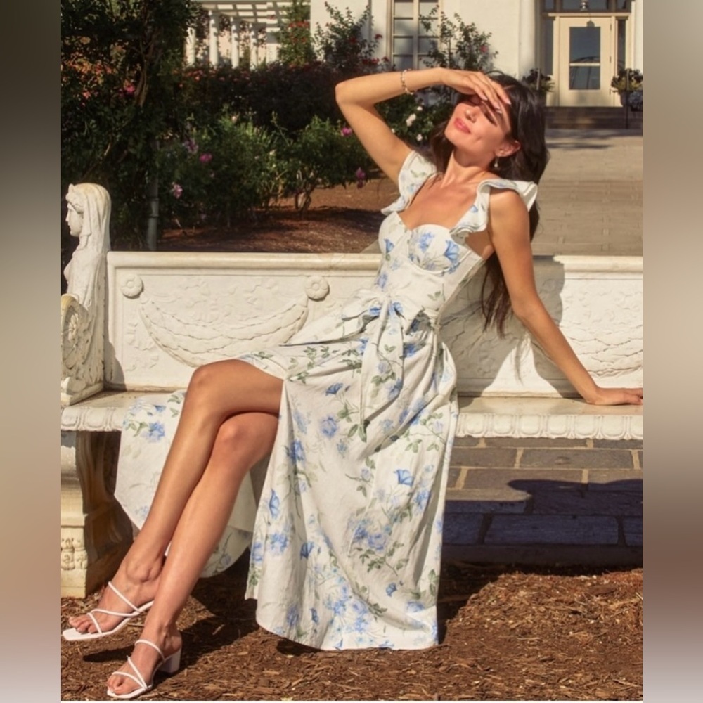NWT V.Chapman Vera Ruffle Strap Corset Side Slit Midi Dress Size XL /14 - Picture 3 of 10